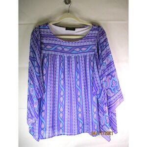 Bob Mackie Lavender and Sky Blue Blouse with White Liner & Beautiful Sleeves!!!